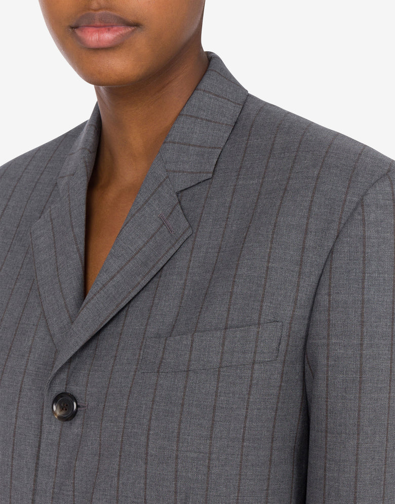 Wool Pinstripe Jacket Dark grey Moschino 3