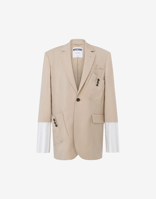 Wool Canvas Jacket with Cuff Details Light brown Moschino 0