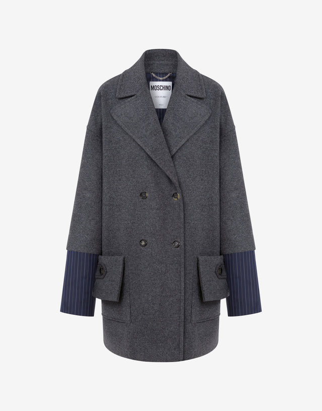 Wool Felt Coat with Cuff Details Dark grey Moschino 0