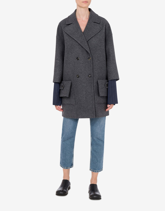 Wool Felt Coat with Cuff Details Dark grey Moschino 1