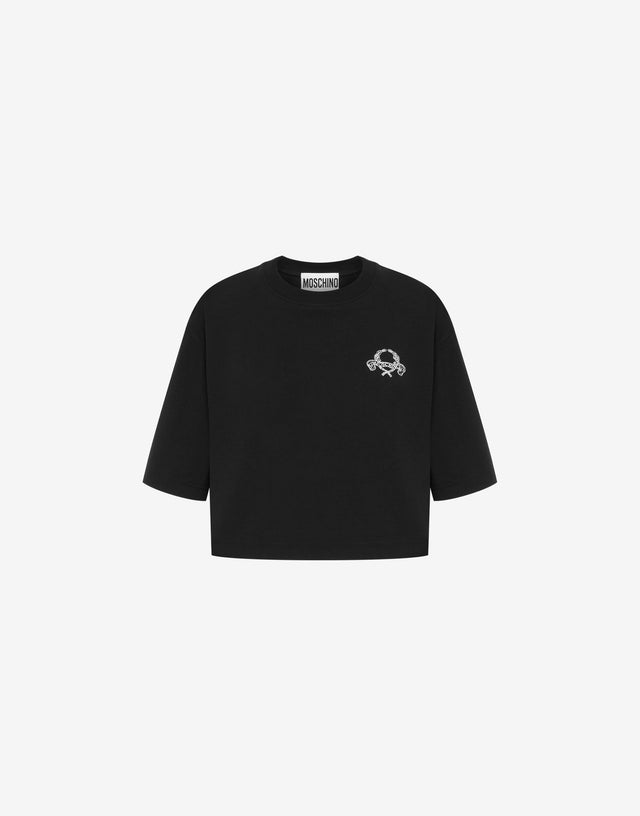 Cropped T-shirt Laurel Crown Logo Black Moschino 0