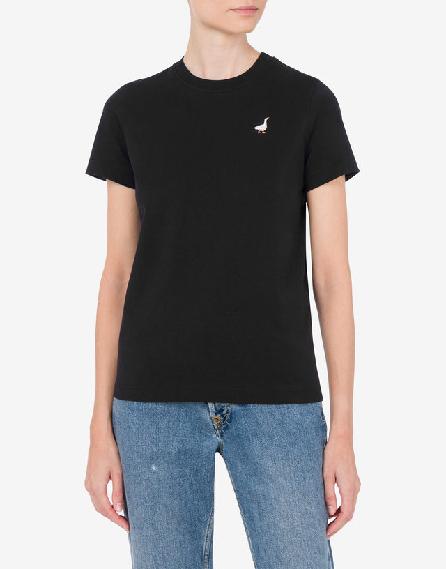 Organic Jersey T-shirt Goose Embroidery Black Moschino 1
