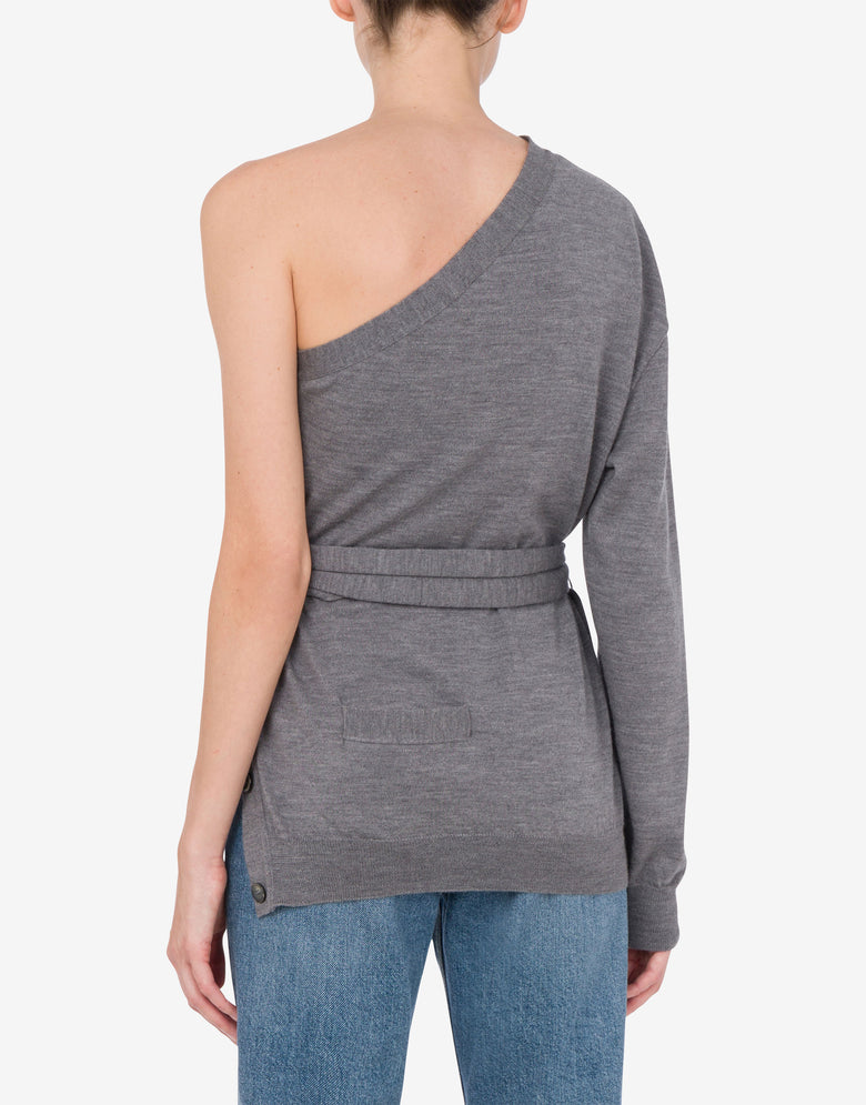 Cárdigan de lana con un hombro Tailored Twist Gris oscuro Moschino 2