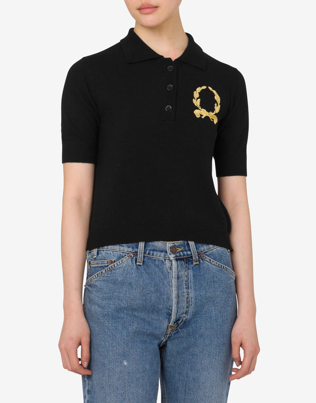 Knit Polo Shirt Laurel Crown Logo Black Moschino 1