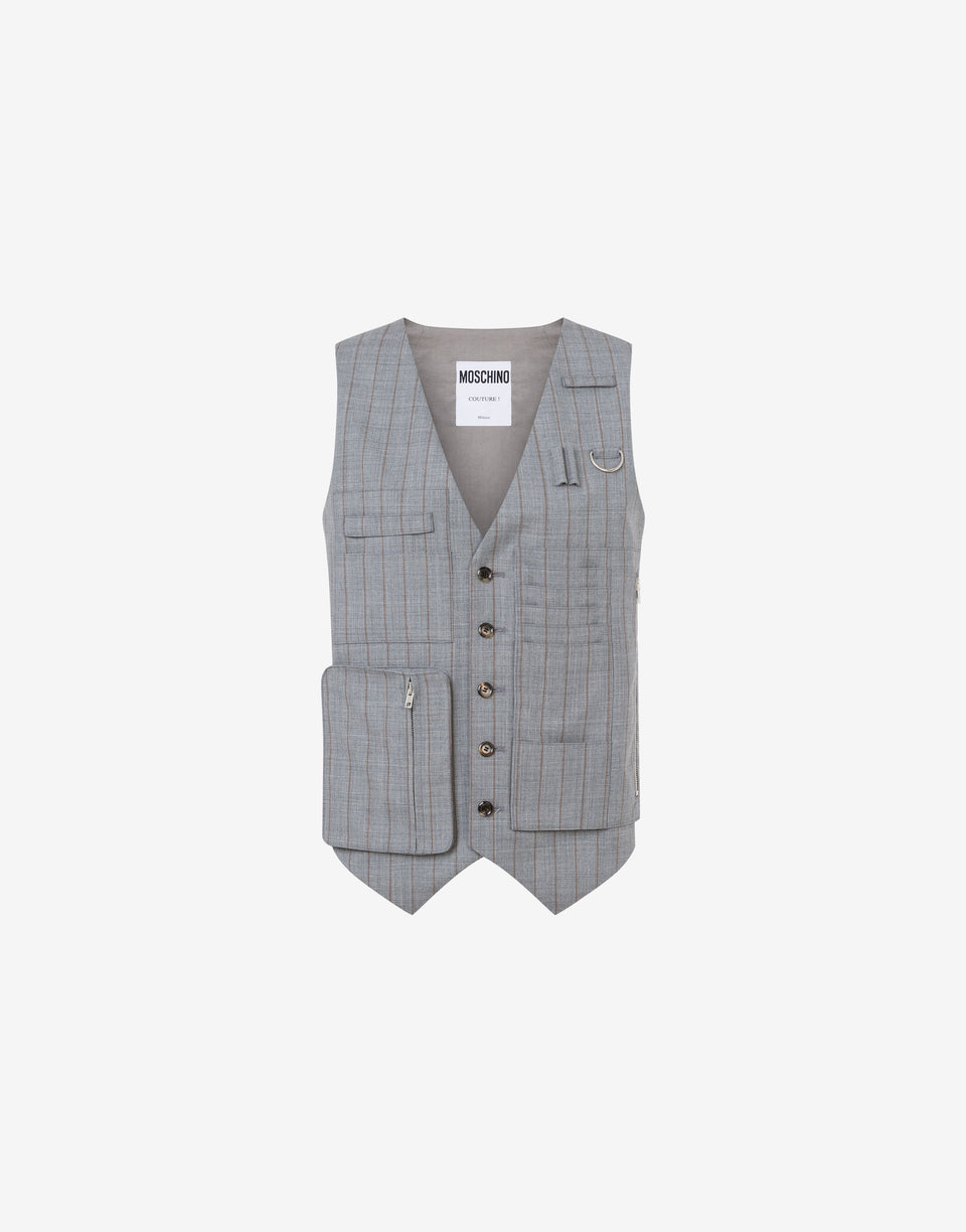 Wool Pinstripe Waistcoat Office Inspiration Dark grey Moschino 0