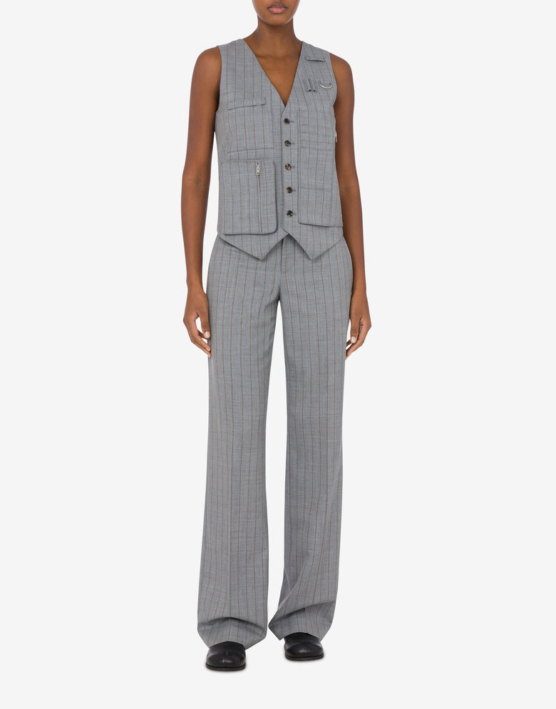 Wool Pinstripe Waistcoat Office Inspiration Dark grey Moschino 1