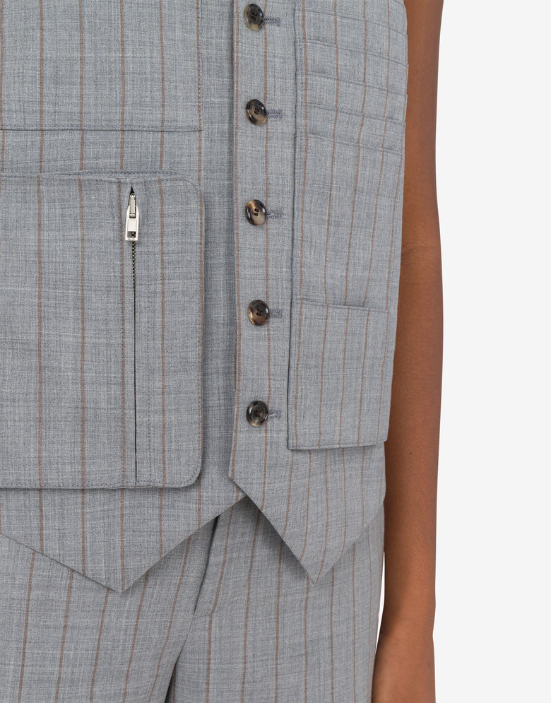 Wool Pinstripe Waistcoat Office Inspiration Dark grey Moschino 3