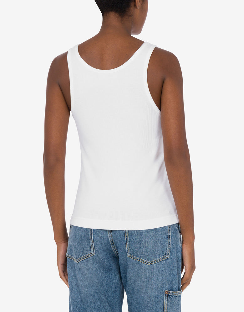 Stretch Cotton Tank Top Laurel Crown Logo White Moschino 2