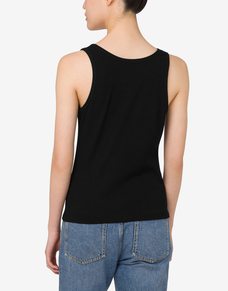 Stretch Cotton Tank Top Laurel Crown Logo Black Moschino 2
