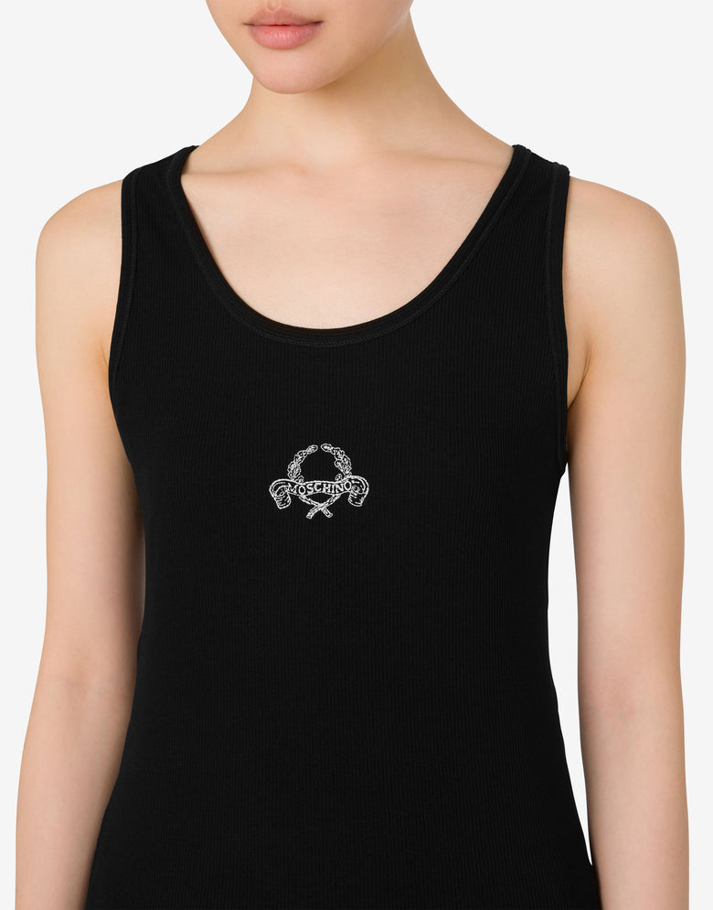 Stretch Cotton Tank Top Laurel Crown Logo Black Moschino 3