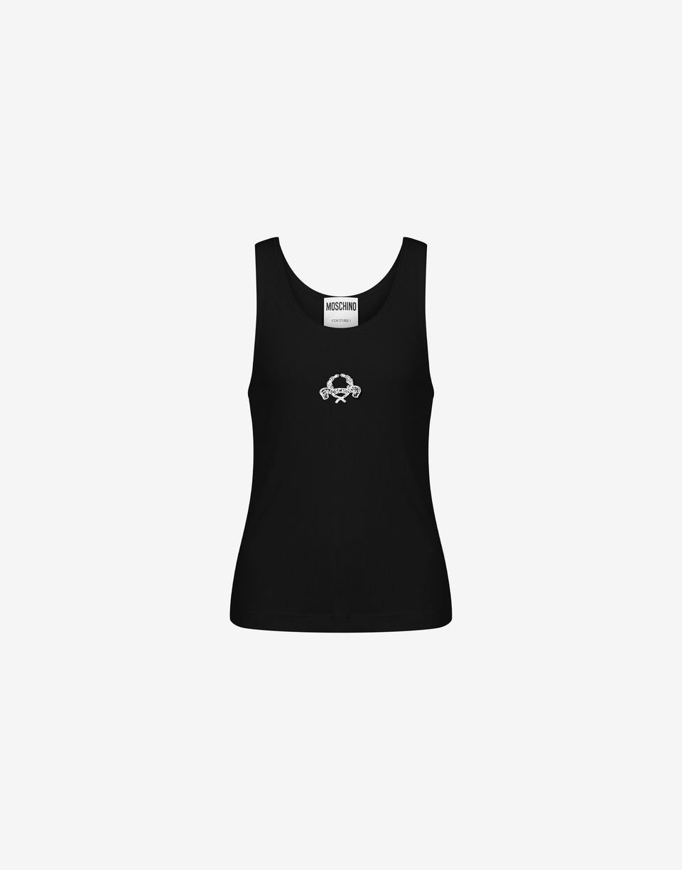 Stretch Cotton Tank Top Laurel Crown Logo Black Moschino 0