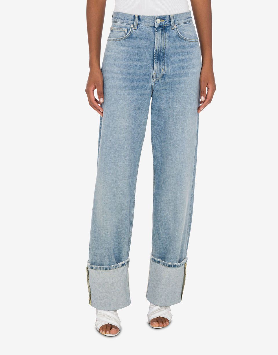 Denim trousers with patches Blue Denim Moschino Jeans 1