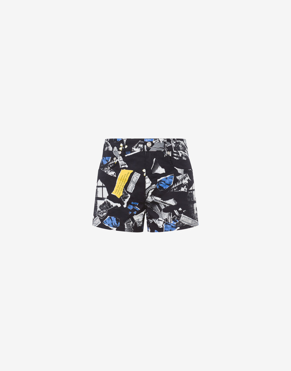 Punk Print Pantalones cortos de algodón elástico Negro Moschino Jeans 0