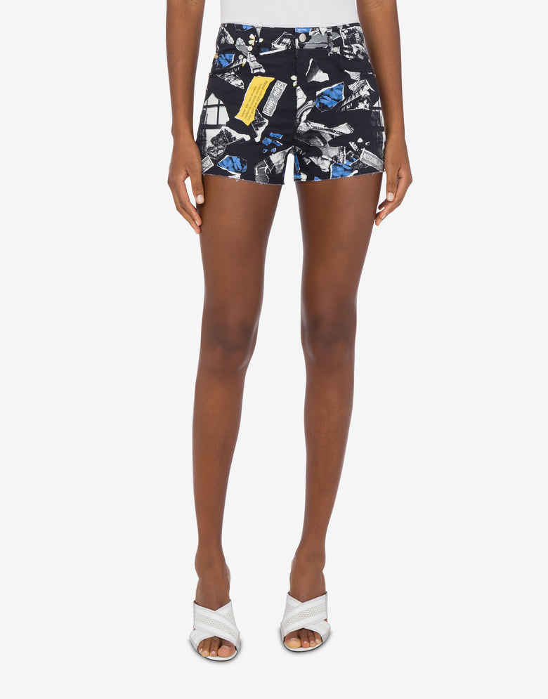 Punk Print Pantalones cortos de algodón elástico Negro Moschino Jeans 1