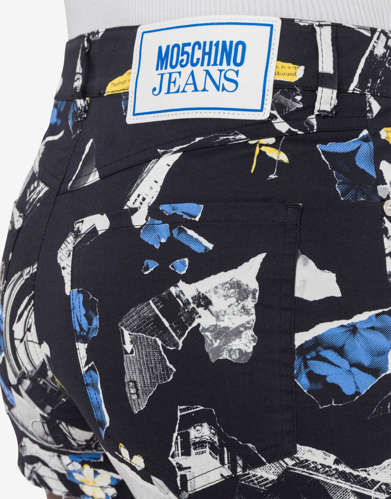 Punk Print Pantalones cortos de algodón elástico Negro Moschino Jeans 3