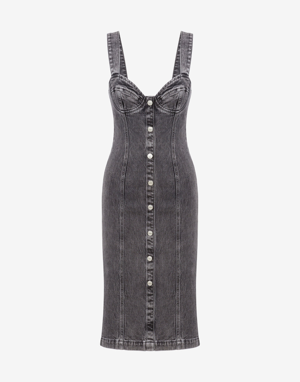 Stretch denim dress with buttons Dark grey Moschino Jeans 0