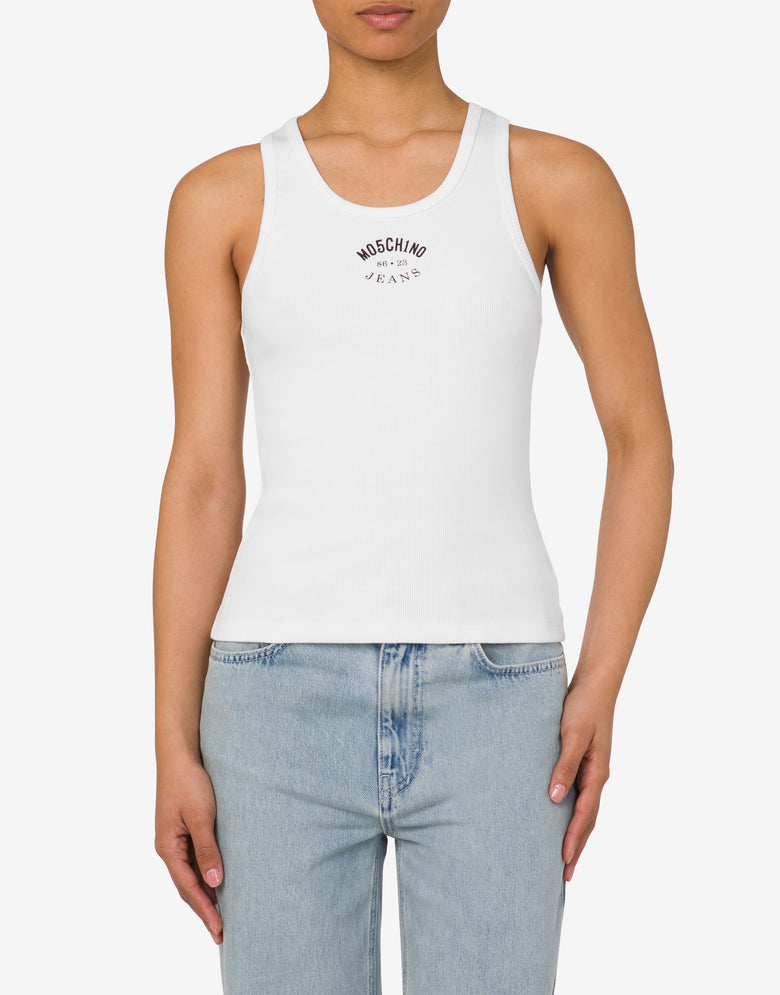 Stretch cotton tank top with logo White Moschino Jeans 1