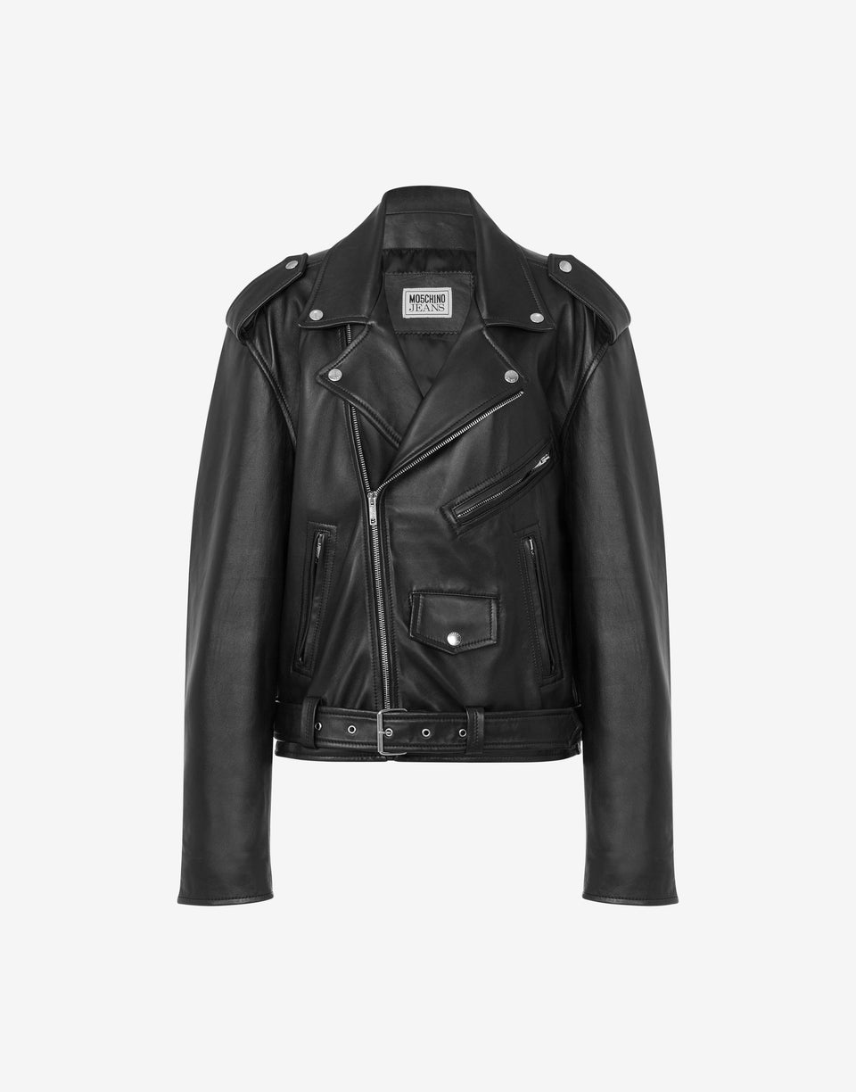 Biker de cuero napa Punk Print Negro Moschino Jeans 0