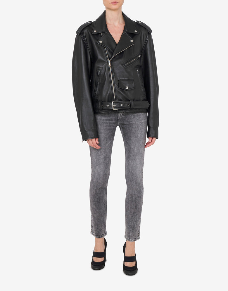 Biker de cuero napa Punk Print Negro Moschino Jeans 1