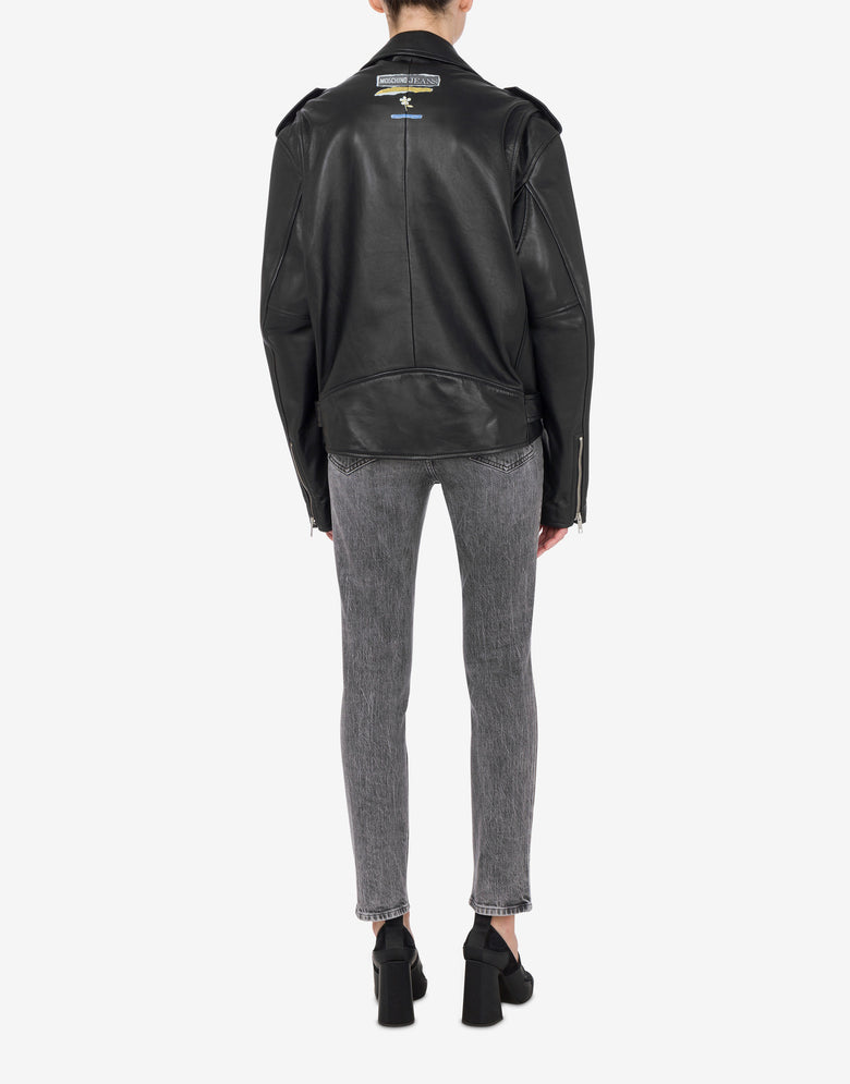Biker de cuero napa Punk Print Negro Moschino Jeans 2