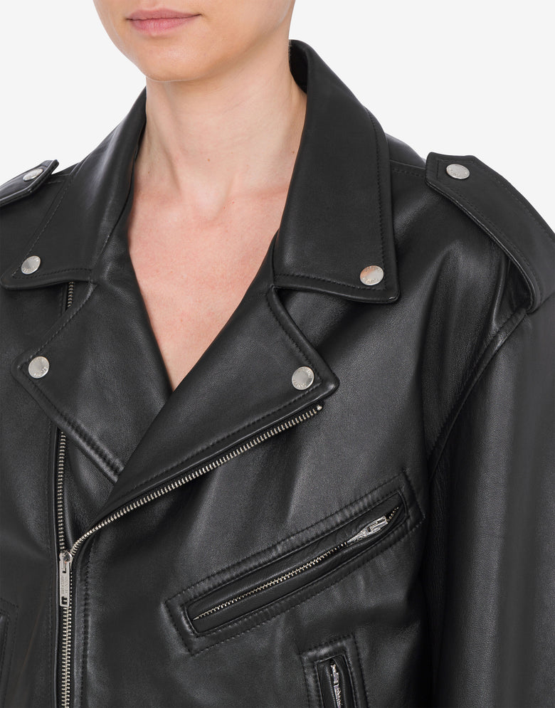 Biker de cuero napa Punk Print Negro Moschino Jeans 3