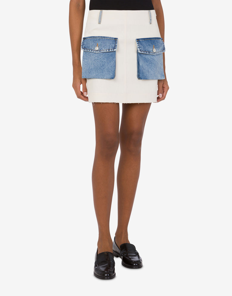 Mini skirt in stretch cotton Ivory Moschino Jeans 1