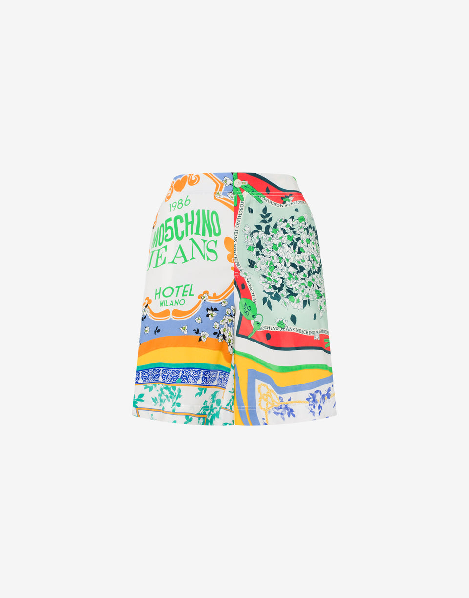 Bermuda shorts in crêpe Scarf Print Multicoloured Moschino Jeans 0