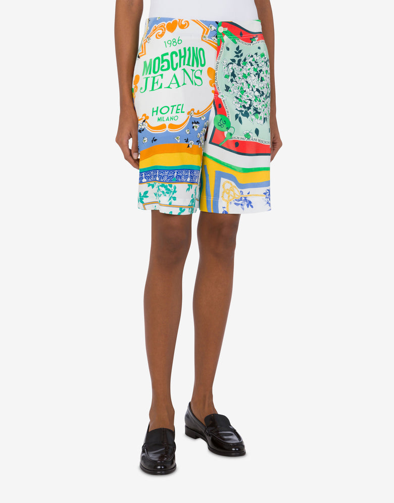 Bermuda shorts in crêpe Scarf Print Multicoloured Moschino Jeans 1