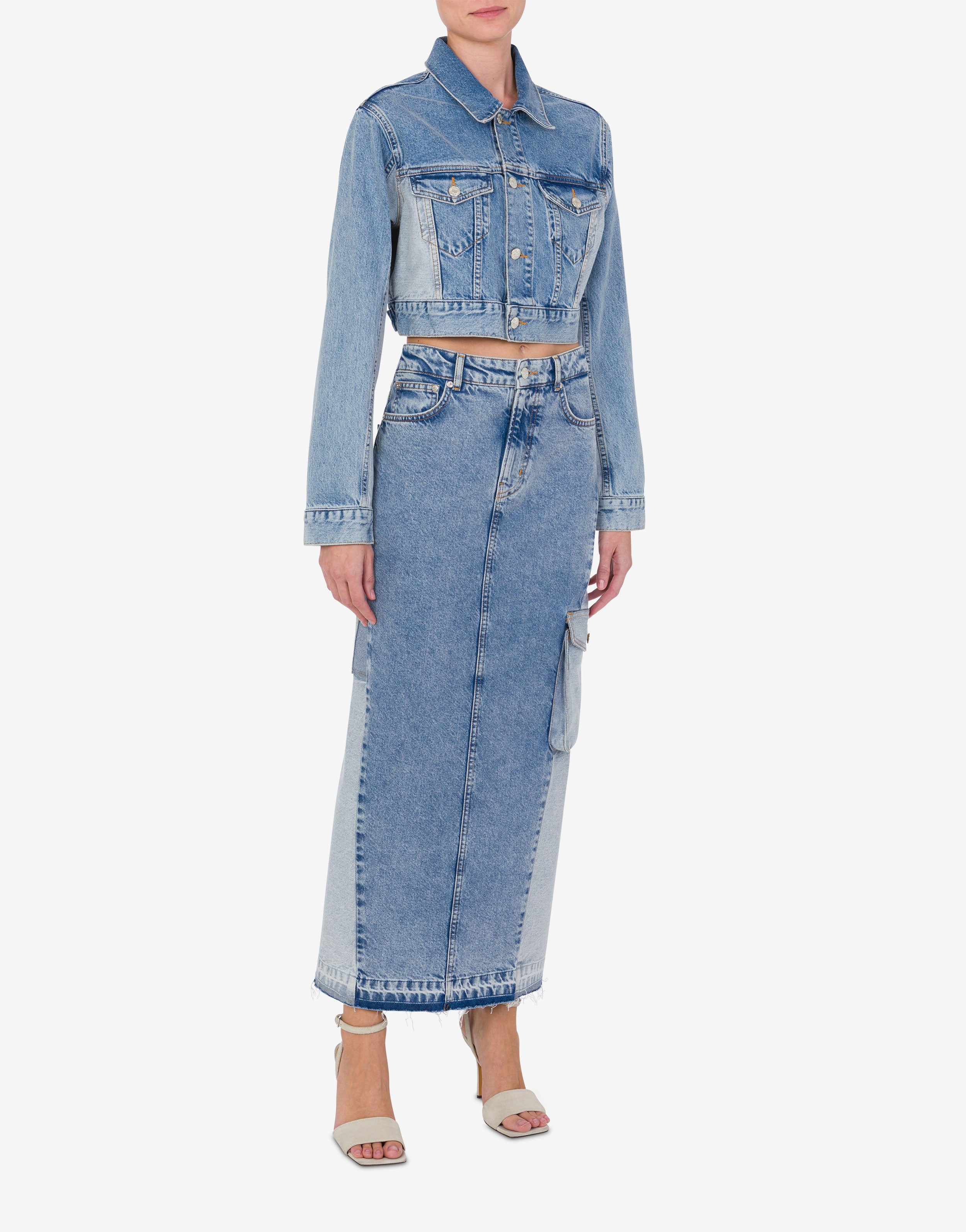 【関税&送料込】Moschino Jeans Two-Tone Denim Jeans Two-tone denim cropped jacket Moschino Jeans | Moschino