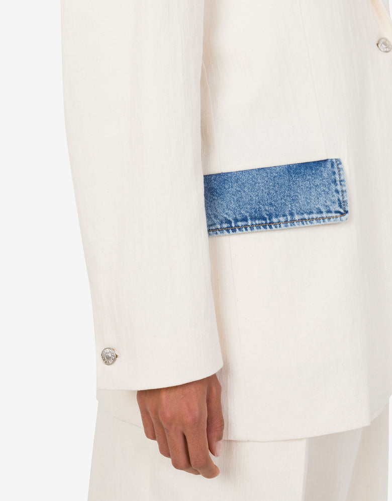 Chaqueta de algodón elástico Detalles vaqueros Marfil Moschino Jeans 3
