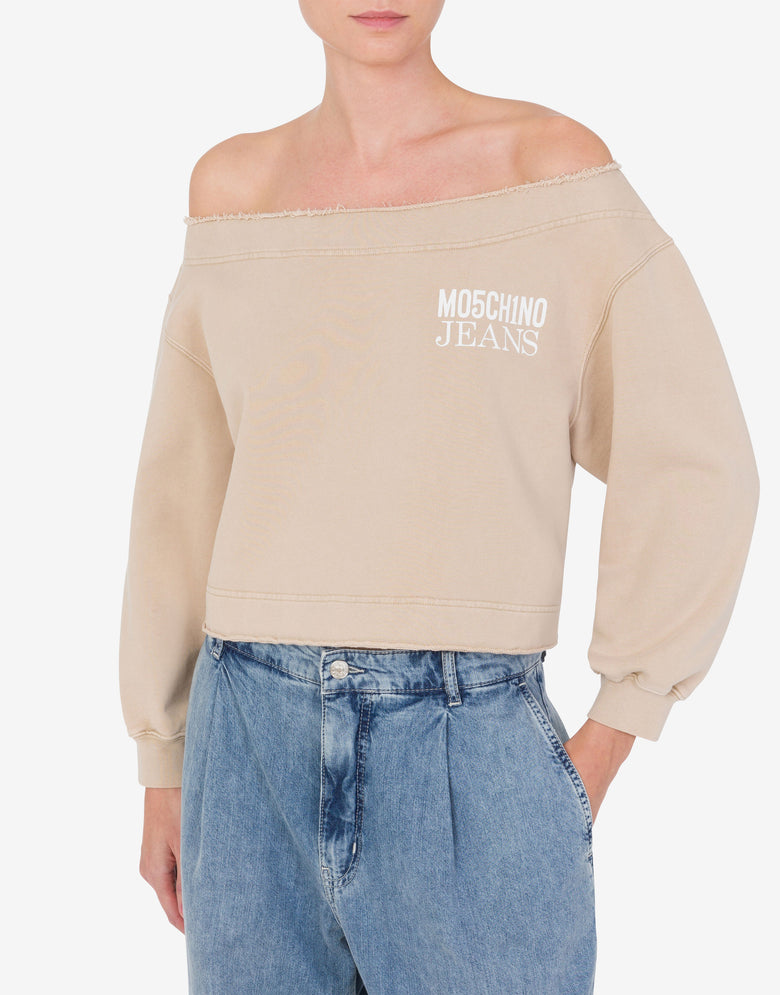 Sudadera de algodón sin hombros Beige Moschino Jeans 1