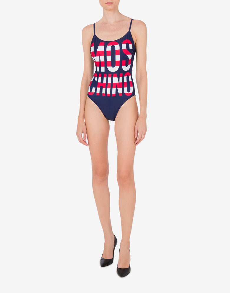 Striped Lettering Logo One-piece Swimsuit Dark blue Moschino 1