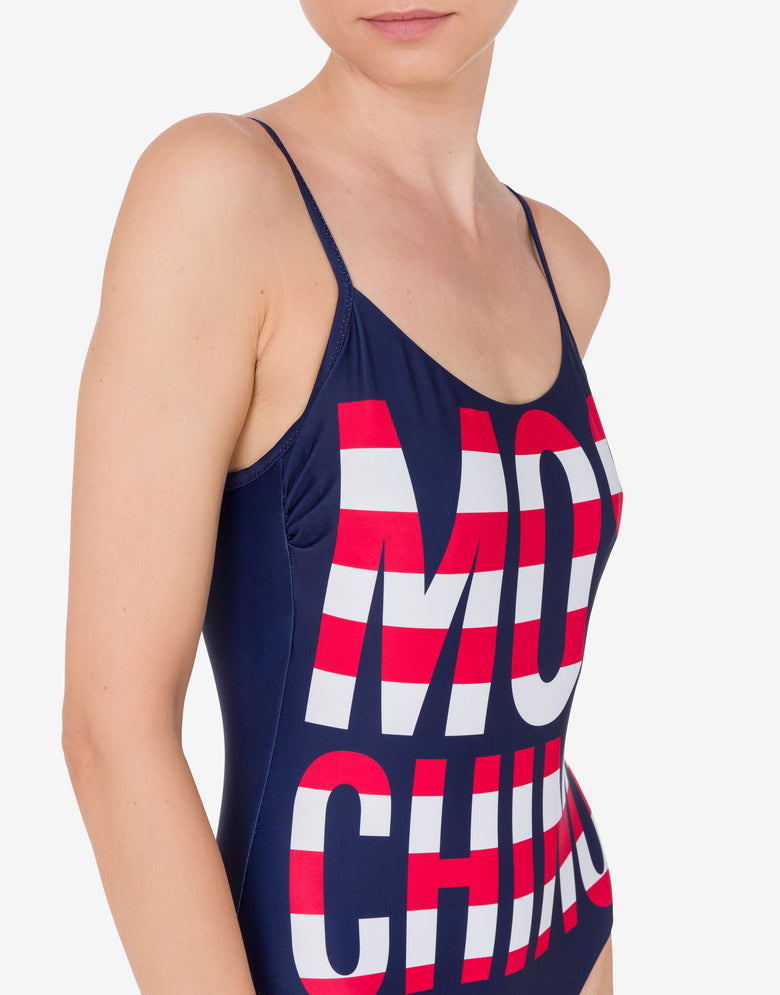 Striped Lettering Logo One-piece Swimsuit Dark blue Moschino 3