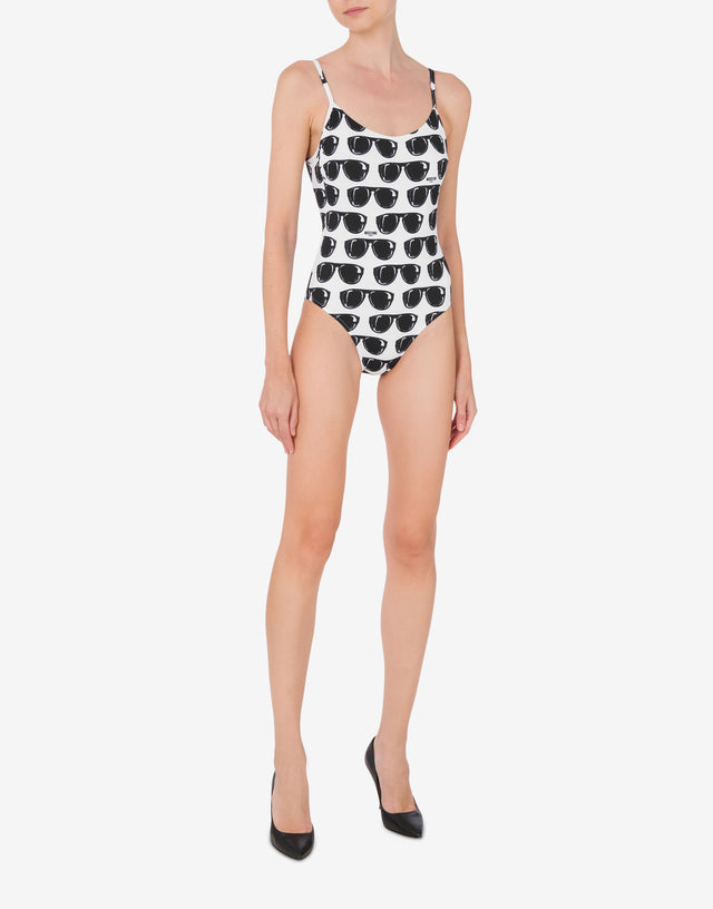 Sunglasses Print One-piece Swimsuit White Moschino 1