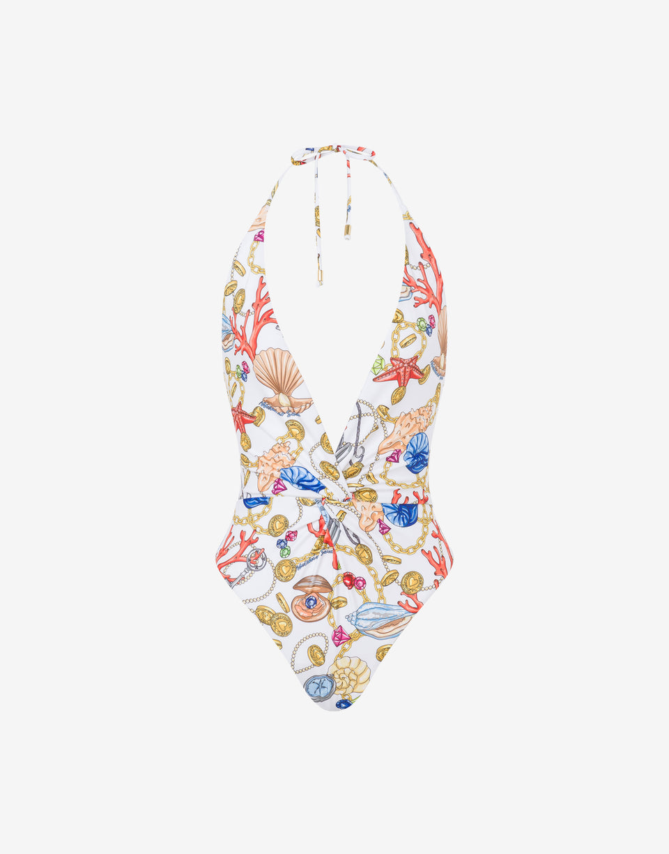 Marine Print One-piece Swimsuit White Moschino 0