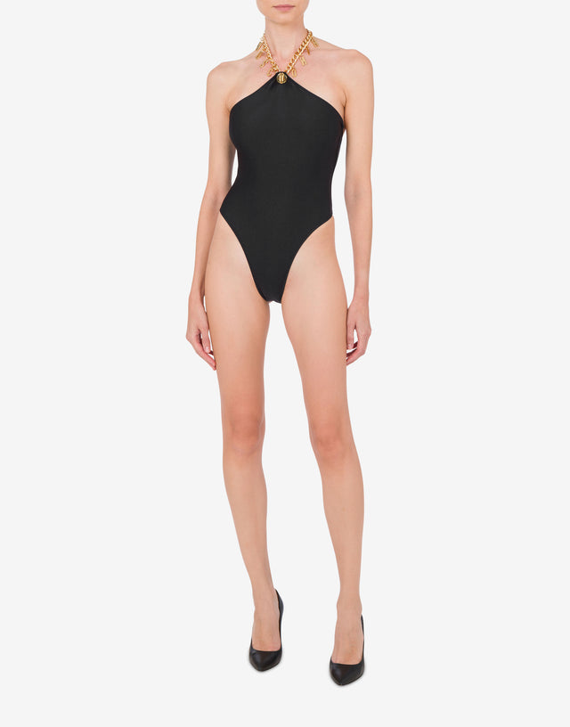 Lettering Charm One-piece Swimsuit Black Moschino 1