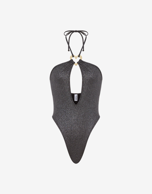 Glitter Metal Heart One-piece Swimsuit Black Moschino 0