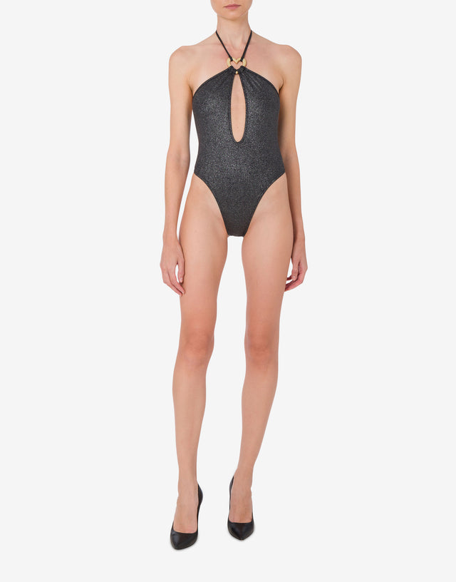 Glitter Metal Heart One-piece Swimsuit Black Moschino 1