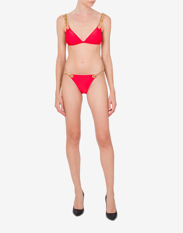 Lettering Charm Triangle Bikini Top Red Moschino 1