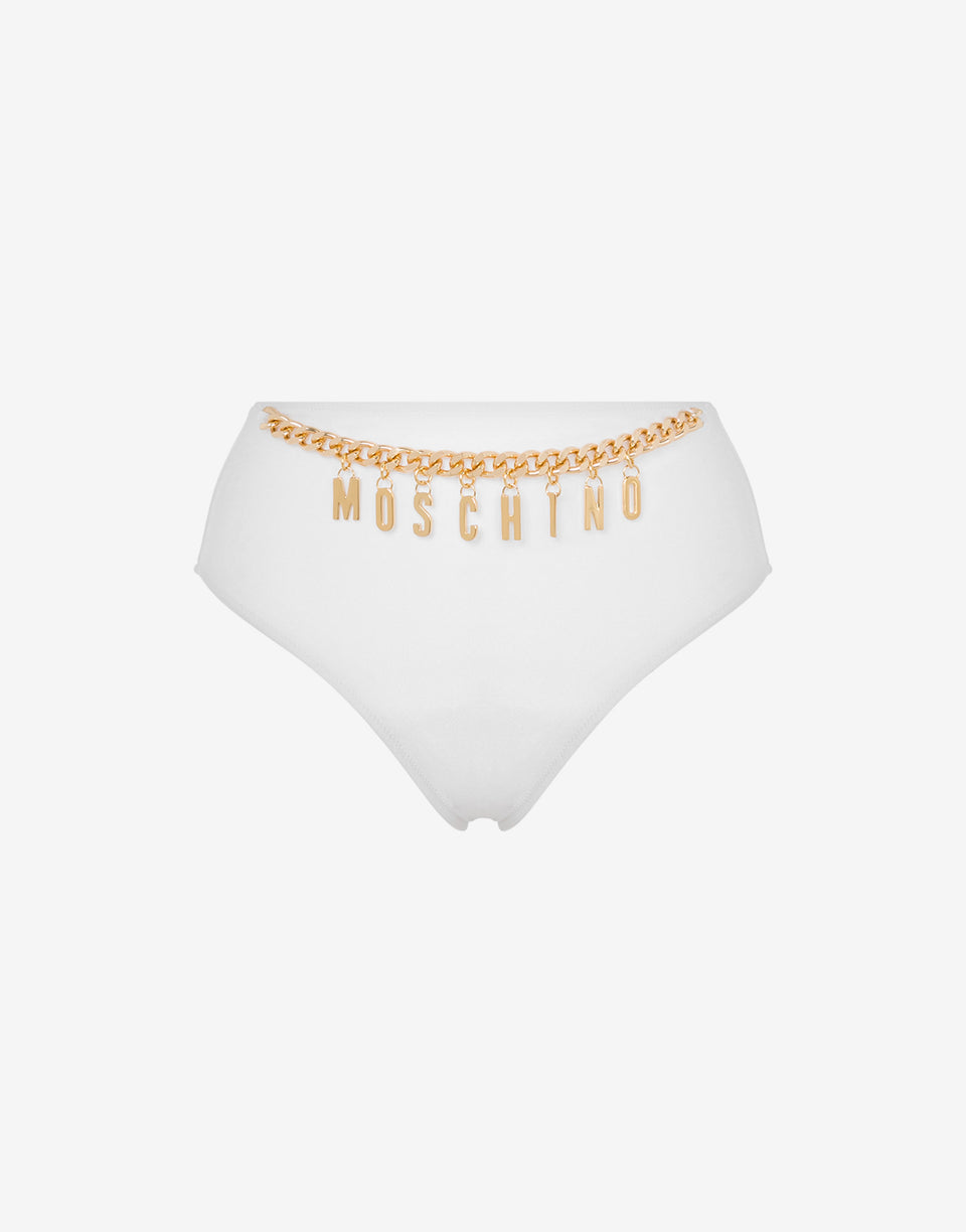 High-waist Lettering Charm Swim Briefs White Moschino 0