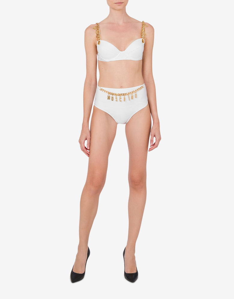High-waist Lettering Charm Swim Briefs White Moschino 1