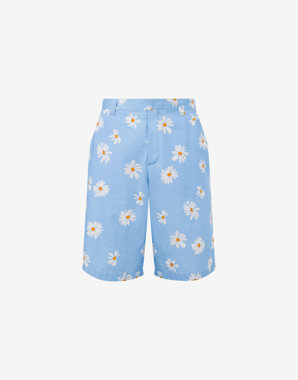 Satin Bermuda Allover Daisy Sky blue Moschino 0