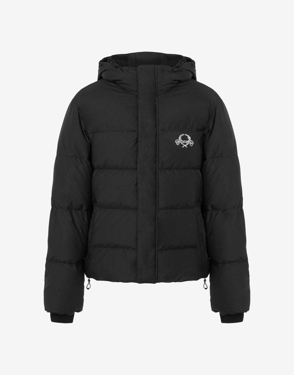 Nylon Puffer Jacket Laurel Crown Logo Black Moschino 0