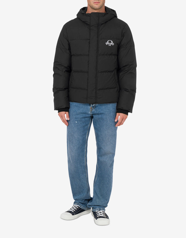 Nylon Puffer Jacket Laurel Crown Logo Black Moschino 1