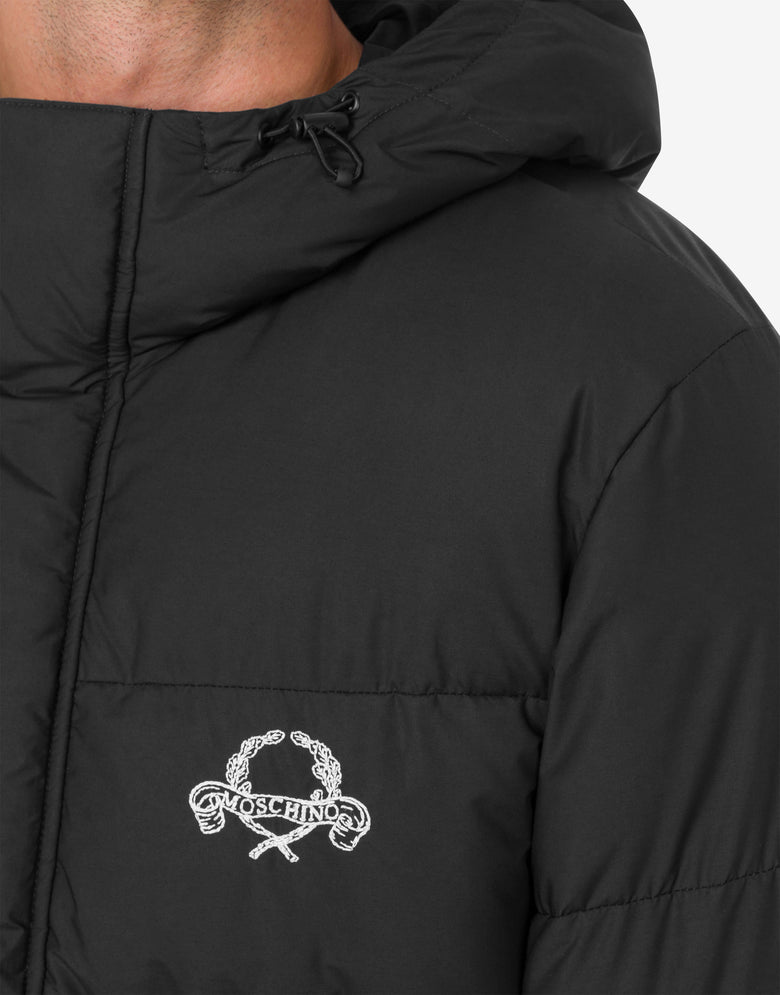 Nylon Puffer Jacket Laurel Crown Logo Black Moschino 3