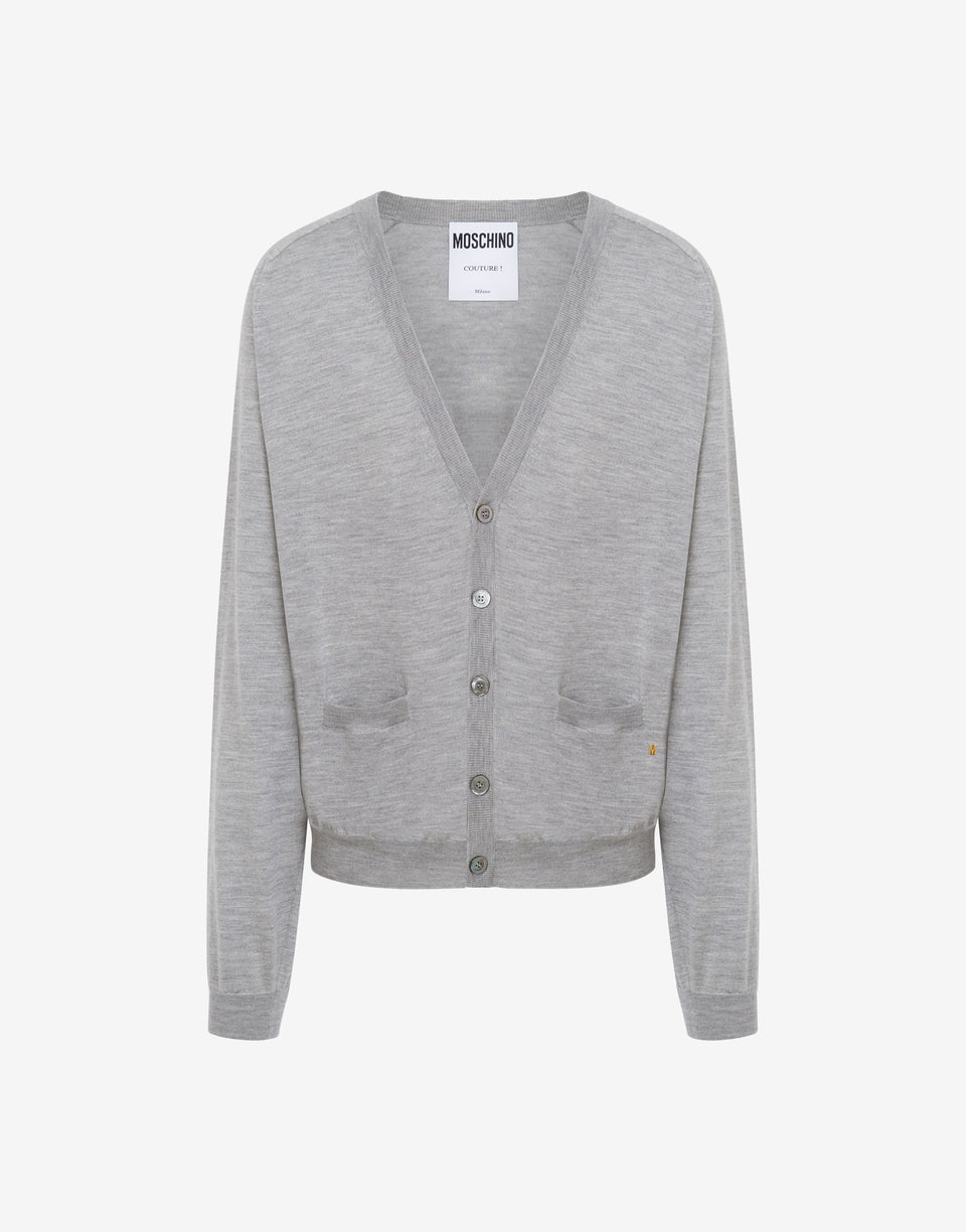 Wool Cardigan Golden M Grey Moschino 0