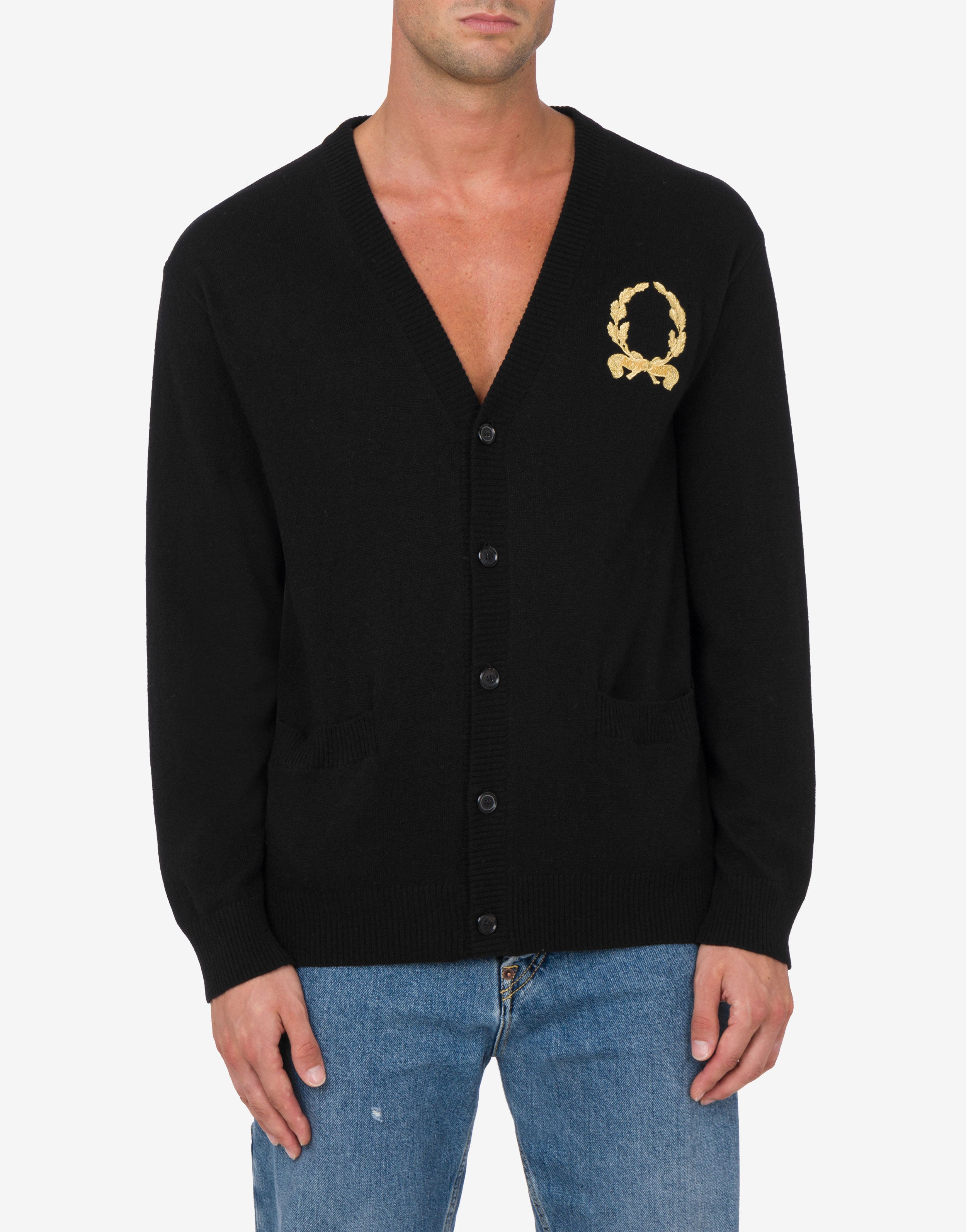 MOSCHINO カーディガン Wool and Cashmere Cardigan Laurel Crown Embroidery | Moschino