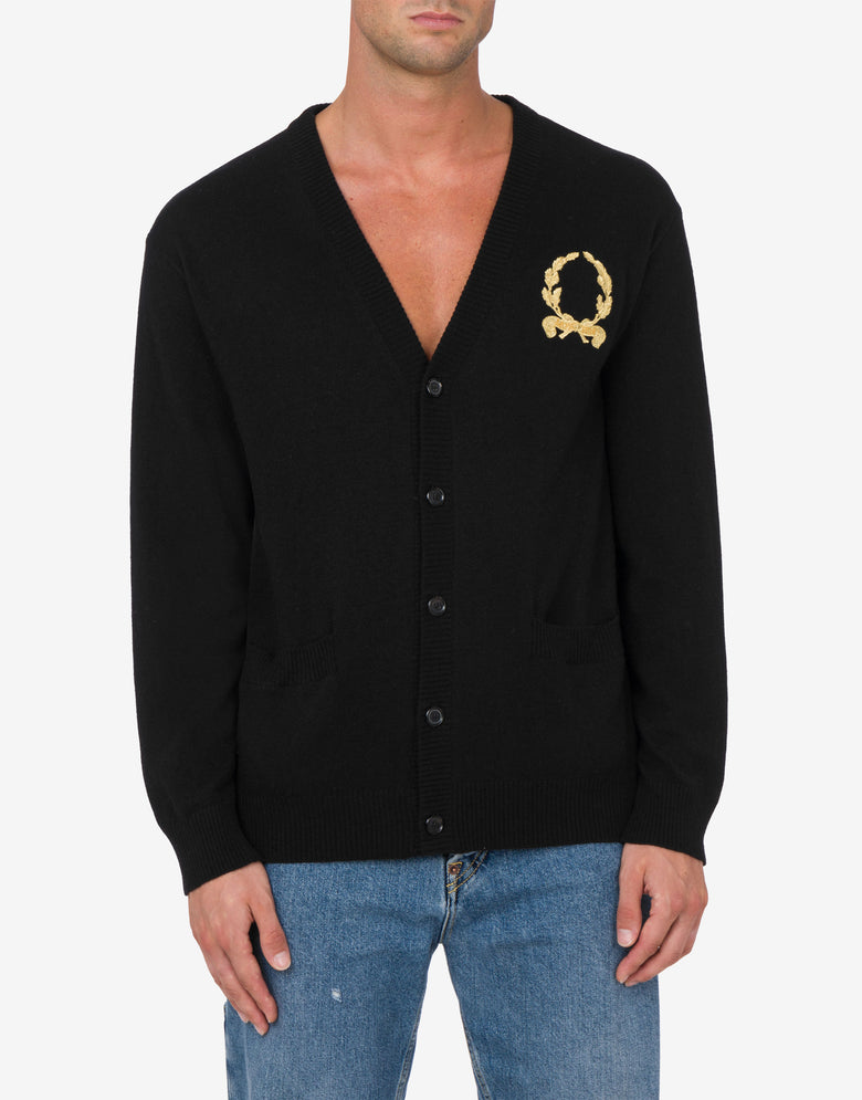 Cárdigan de lana y cachemira Laurel Crown Embroidery Negro Moschino 1
