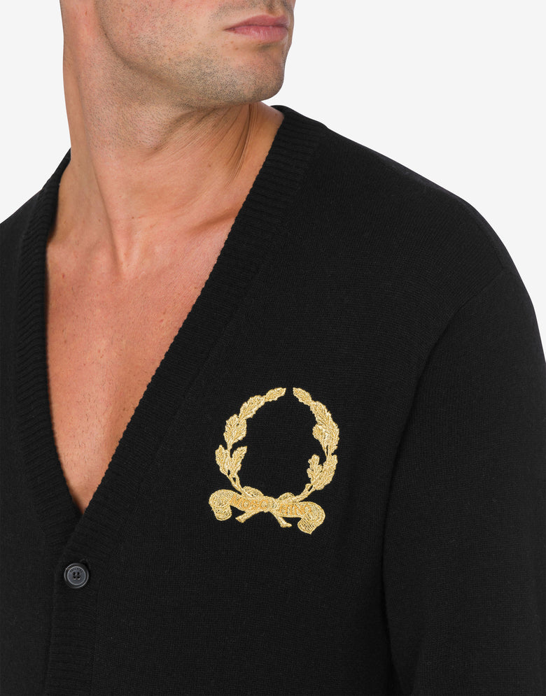 Cárdigan de lana y cachemira Laurel Crown Embroidery Negro Moschino 3