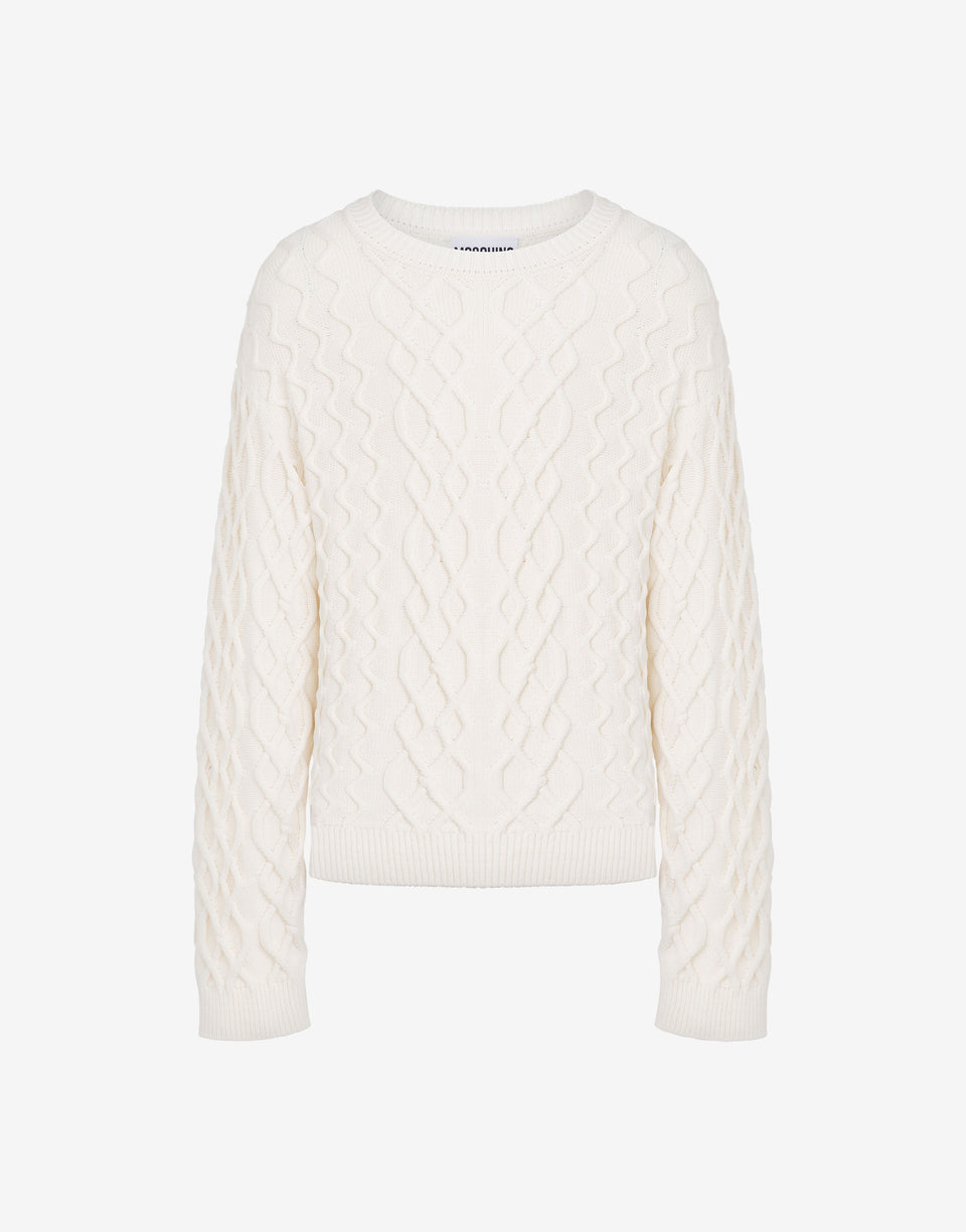 Organic Cotton Blend Pullover Ivory Moschino 0
